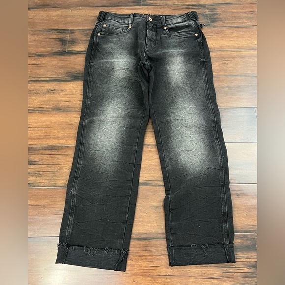 Anthro Pilcro Black Buckled Boyfriend Jeans HighRise Cinch Waist -Size 27 - Picture 7 of 16